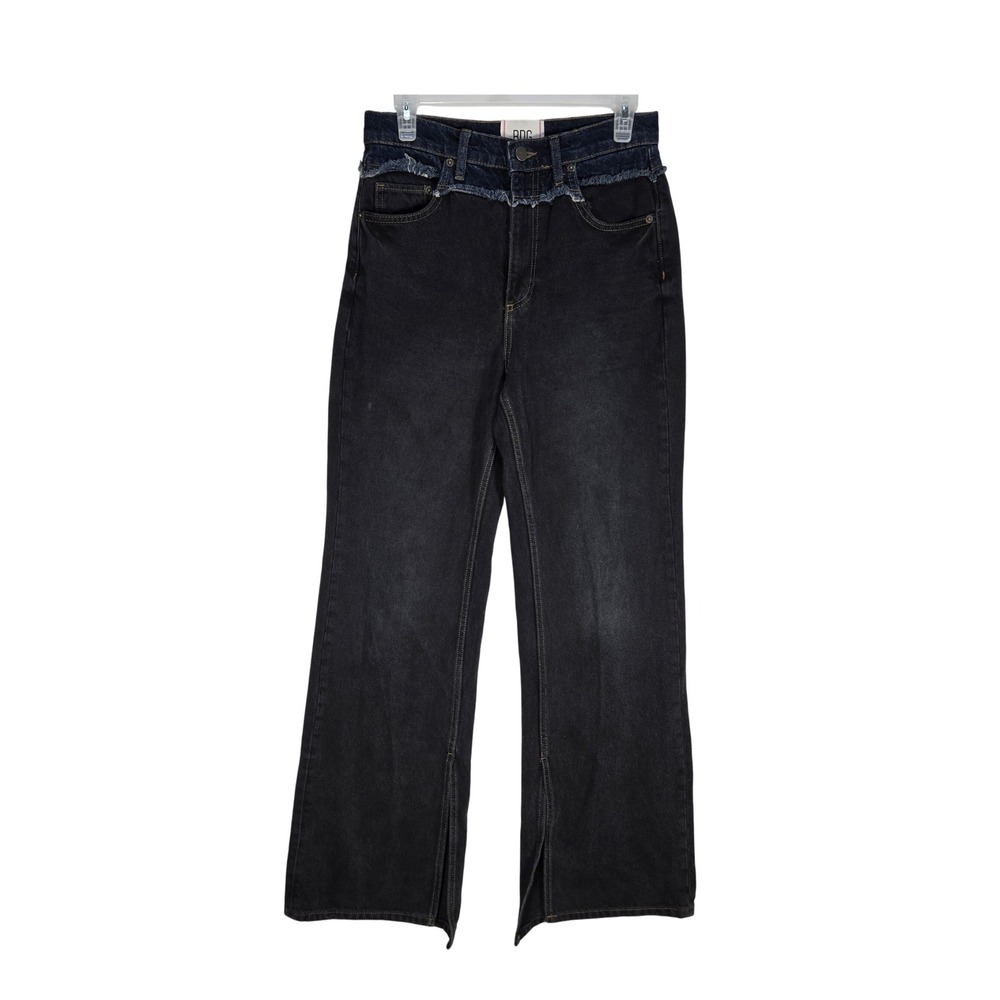 BDG Jeans Womens 26 Two Tone Frayed Waist Wide Leg Black Blue Interior Split Hem